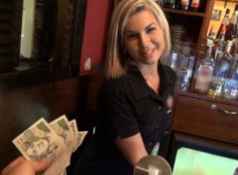 Gorgeous blonde bartender is talked into having sex at work...
