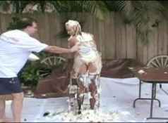 Asia Upskirt Asia Carrera Covered with pies...