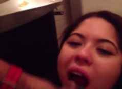 Asian sucks &amp  swallows BBC in bathroom stall...